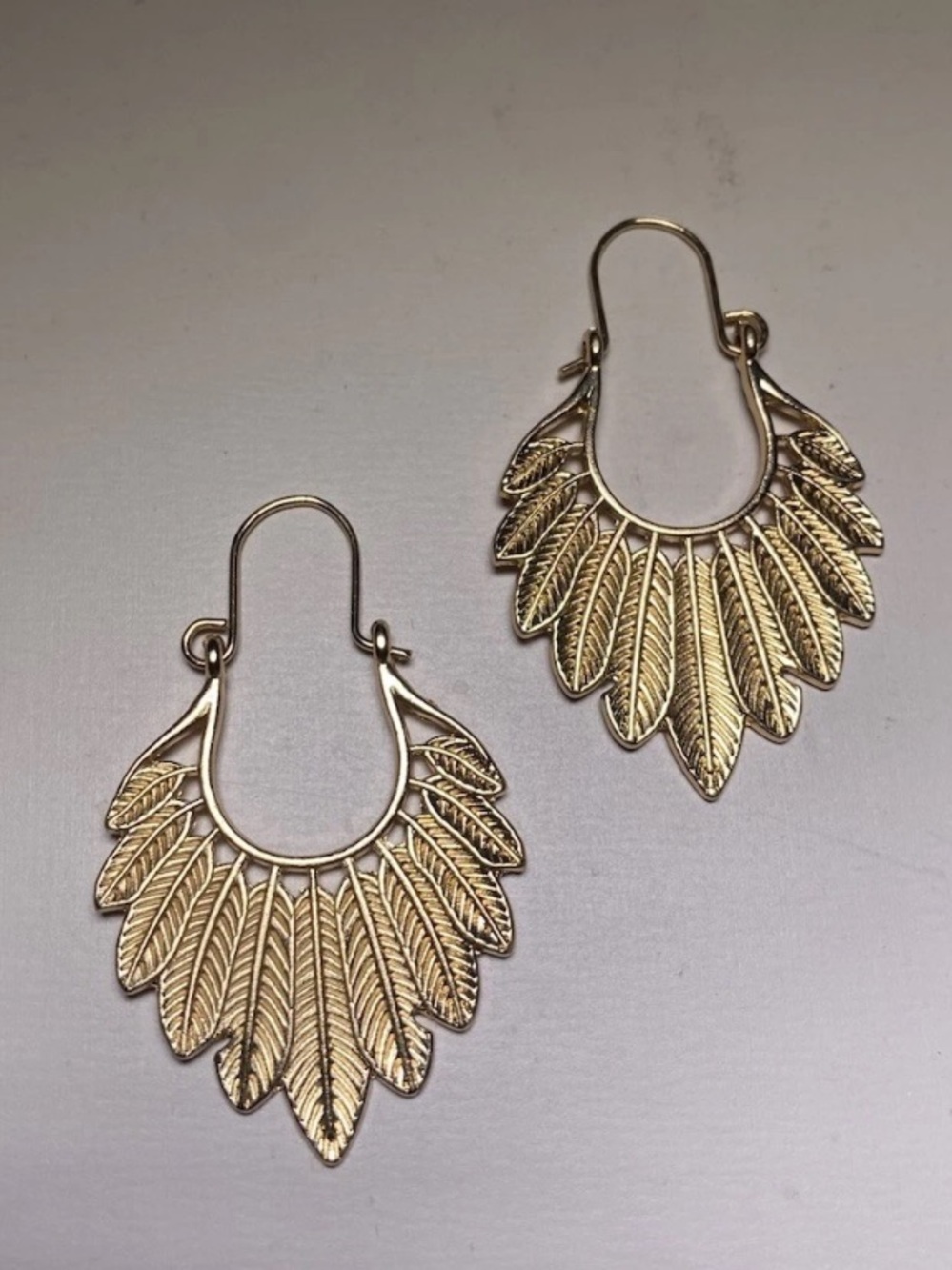Gold toned Feather Fan Drop Earrings - Women Jewelry
